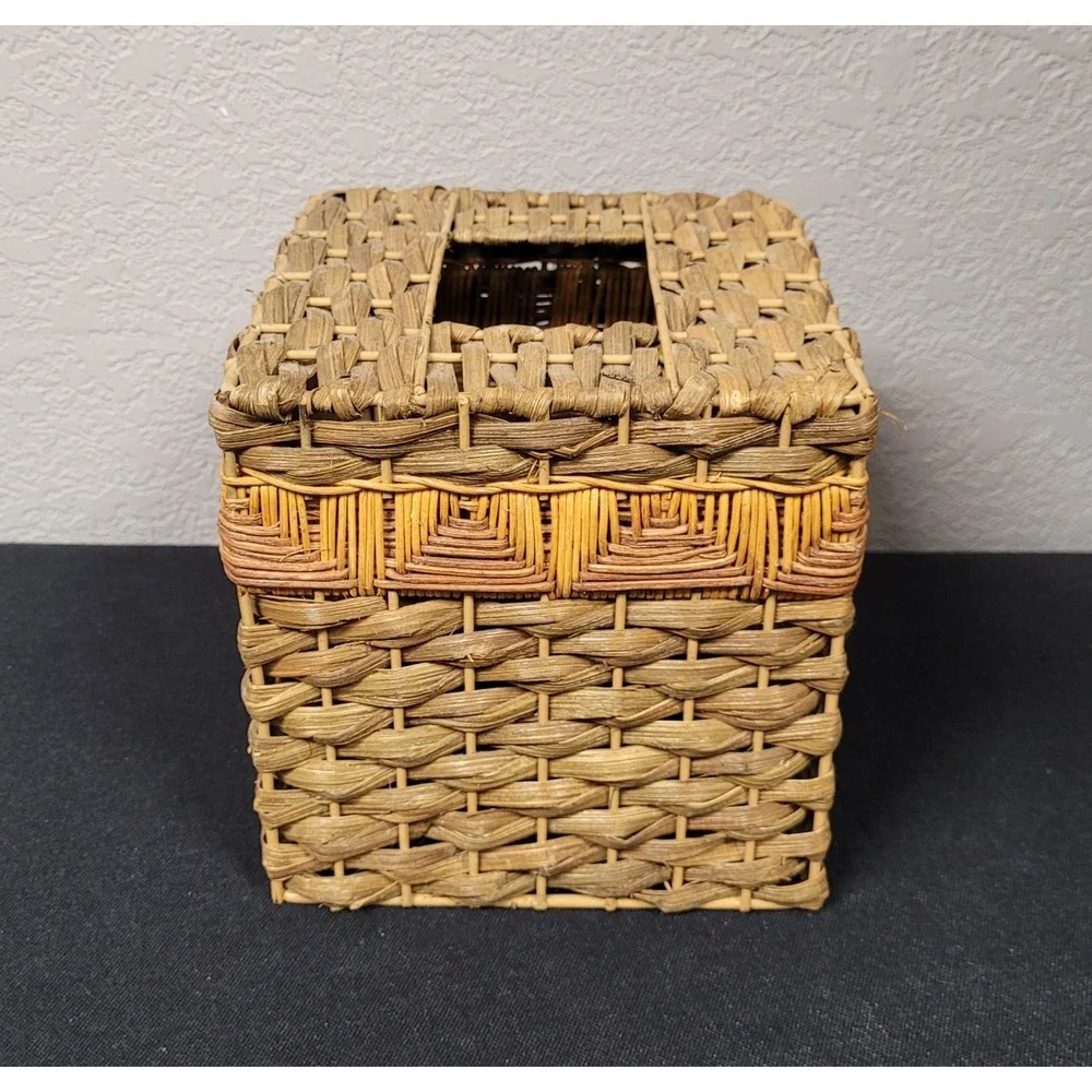 Decorative Woven Rattan or Wicker Square Tissue Box Cover